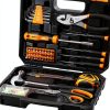 DEKOPRO 50 Piece Hand Tool Kit Yellow Toolbox Chrome Vanadium Steel-0