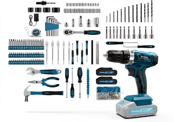 21V Cordless Drill Tool Kit by Sundpey 255-Piece Set with 2 Batteries-1