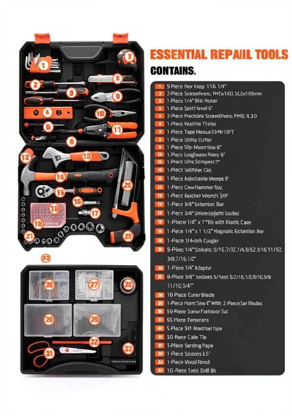 Tool Set 328-Piece by YingQu-International with Orange Drawer Case-1