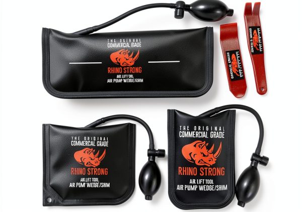 The Original Rhino Strong Commercial Grade Air Wedge Bag Pump Professional Leveling Kit & Alignment Tool Inflatable Shim Bag 3 Piece (Small, Medium, Large). 3 sizes for all of your individual needs.-0