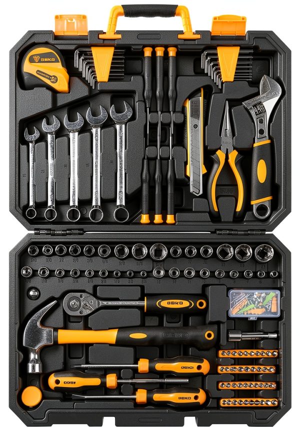 DEKOPRO 158 Piece Tool Set Hand Tool Kit Stainless Steel Yellow Case-7