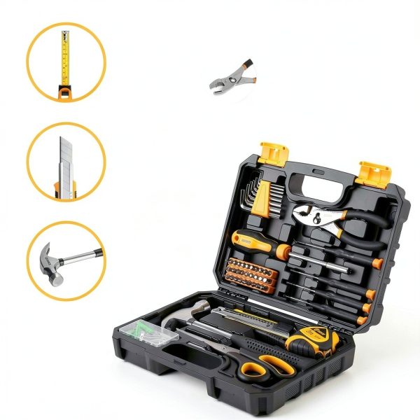DEKOPRO 50 Piece Hand Tool Kit Yellow Toolbox Chrome Vanadium Steel-4