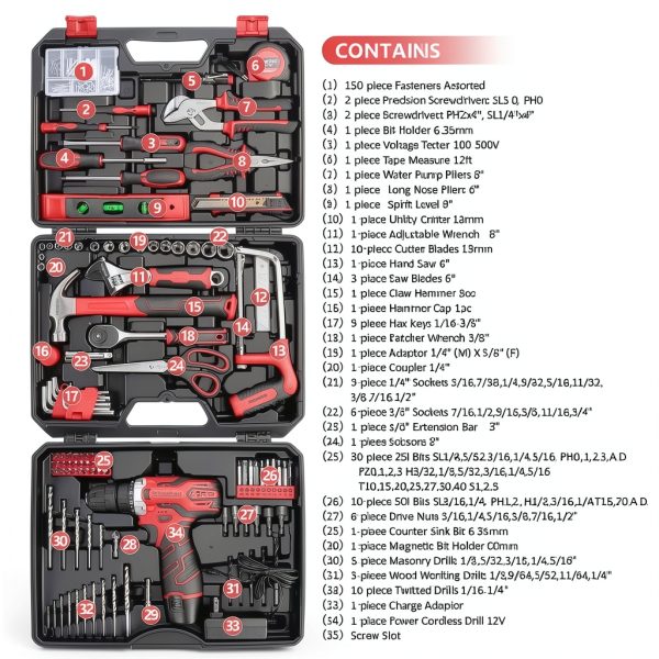 KingTool 276-Piece Tool Set Kit with 12V Cordless Drill and Toolbox-1